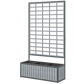 Wooden Raised Garden Bed with Trellis, Removable Pots, for Backyard, Patio, Balcony, 29" x 11" x 52", Gray
