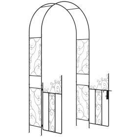 Durable Metal Archway 7.44ft: Secure Gate, Weatherproof, Black Garden Trellis for Vines and Climbing Flowers