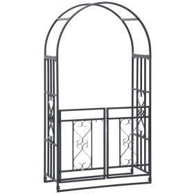 8ft Metal Garden Arch Grey with Double Doors Locking Gate for Wedding Bridal Party