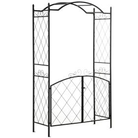 Metal Garden Arch 85ft Locking Doors Water-Resistant Grape Trellis Wedding Black