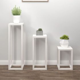 Plant Stand Set Set of 3 White Solid pine wood Various heights