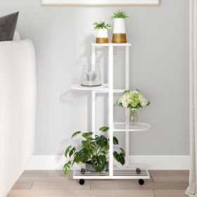 Flower Stand White Iron 31.5 in Height-Adjustable Shelves