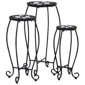 Table Set of 3 Black and White Iron and Ceramic Small Durable