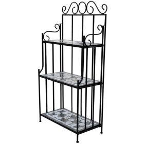 Plant Stand Black and White Iron and Ceramic Large