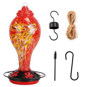 Glass Hummingbird Feeder 33OZ Hand Blown Hummingbird Feeder With 5 Flower Feeding Port Perch Ant Moat Hanging Hook S Hook Hemp Rope Cleaning Brus (Option: Red)