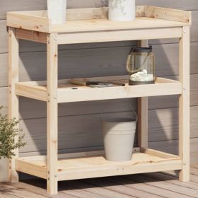 Potting Table Natural Pine Solid Pine Wood Medium Potting Table (Color: Brown)